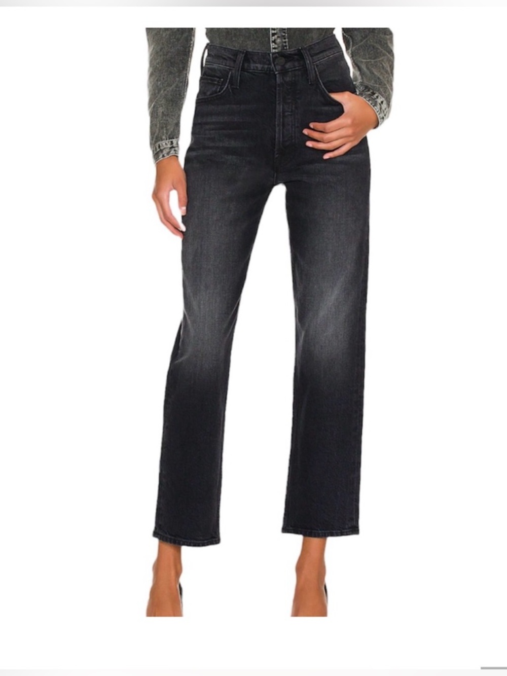 Mother the TomCat black button fly jeans in Lies Lies Lies